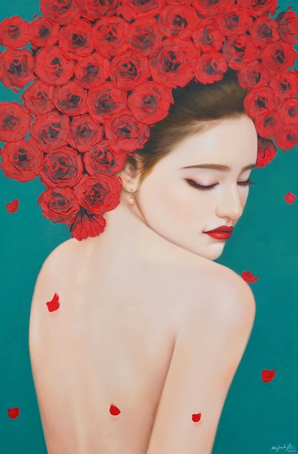 Femme fragile avec des roses – 60 X 90 cm Galerie d'art