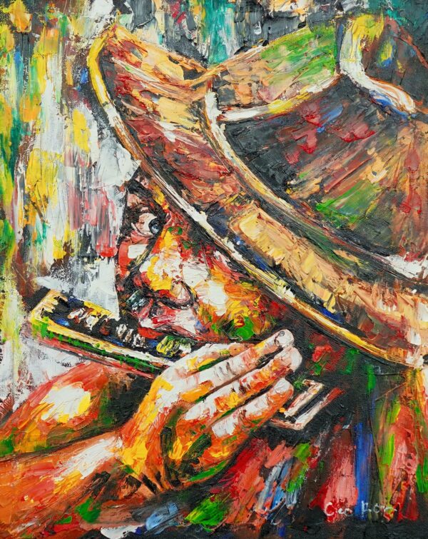 Homme Jouant de l’Harmonica – 40 X 50 cm Galerie d'art