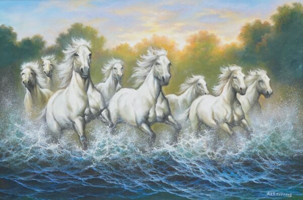 Chevaux blancs et rivières – 90 x 60 cm Galerie d'art